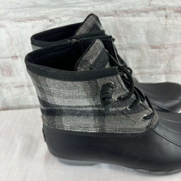 Sperry Women's 9.5 Charcoal Saltwater Wool Plaid Waterproof Duck Boots - Picture 4 of 13